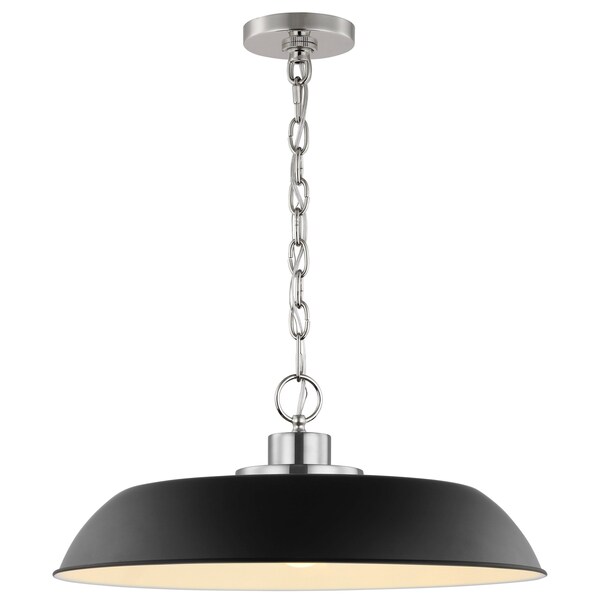 Colony 1-Light Medium Pendant - Matte Black With Polished Nickel